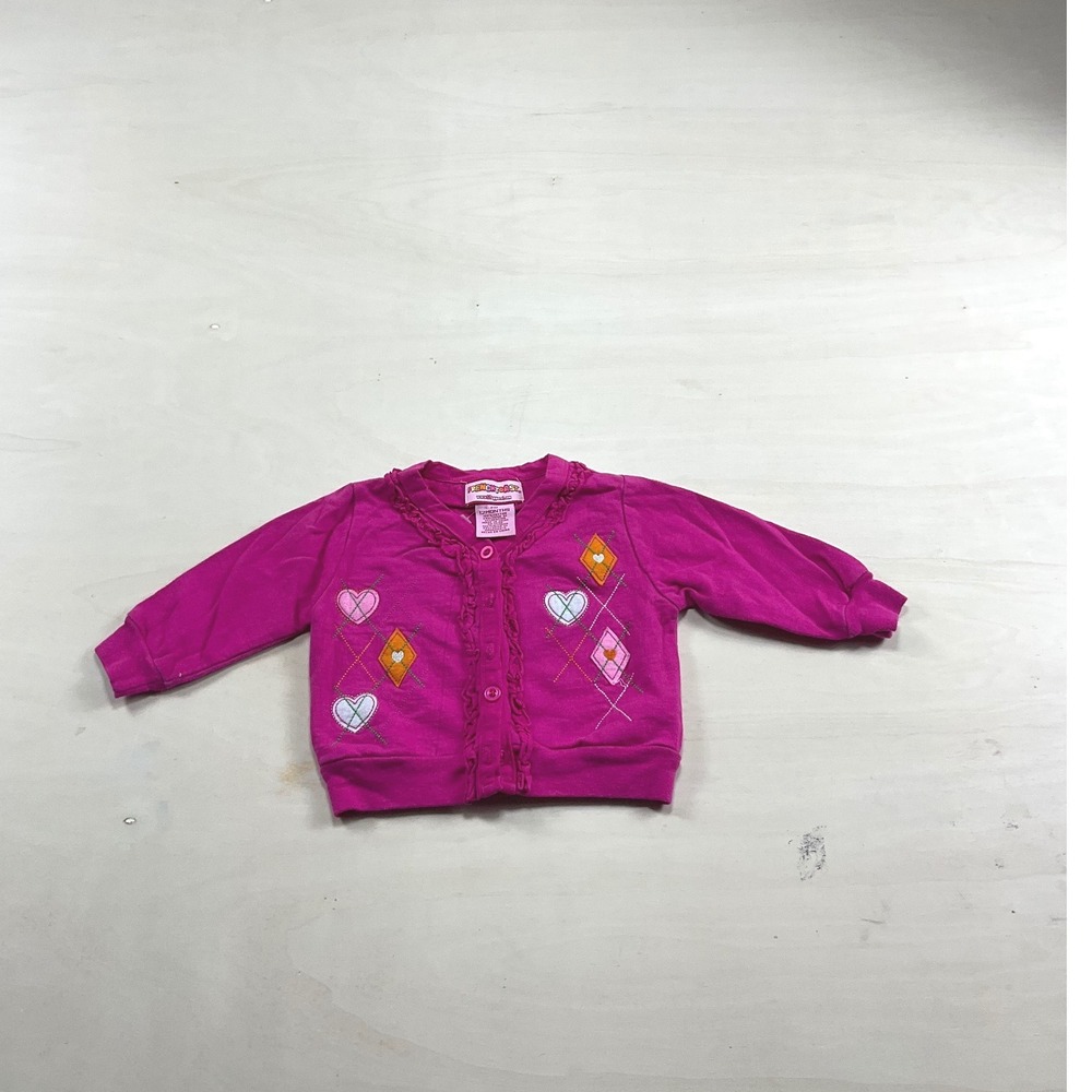 French Toast Baby Girls Magenta Pink Ruffle Heart Argyle Cardigan 12 Months